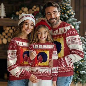 Black History Month Afro Woman Ugly Christmas Sweater Educated Melanated Elevated African American Empowerment TS02 Red Beige Print Your Wear