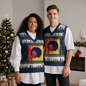 Black History Month Afro Woman V-Neck Knit Sweater Vest Educated Melanated Elevated African American Empowerment TS02 Navy Beige Print Your Wear