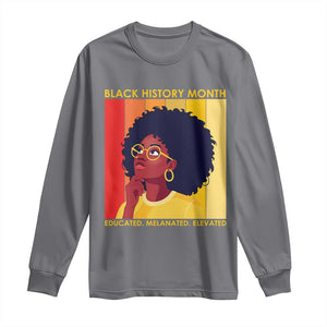 Black History Month Afro Woman Long Sleeve Shirt Educated Melanated Elevated African American Empowerment TS02 Charcoal Print Your Wear