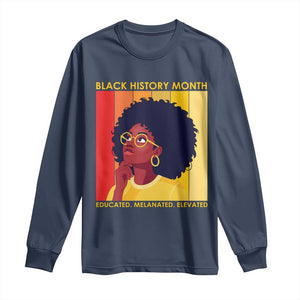 Black History Month Afro Woman Long Sleeve Shirt Educated Melanated Elevated African American Empowerment TS02 Navy Print Your Wear