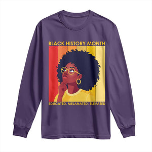 Black History Month Afro Woman Long Sleeve Shirt Educated Melanated Elevated African American Empowerment TS02 Purple Print Your Wear