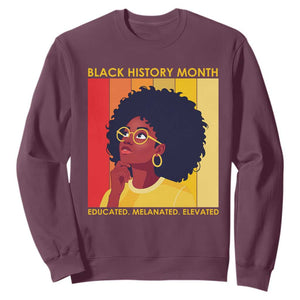 Black History Month Afro Woman Sweatshirt Educated Melanated Elevated African American Empowerment TS02 Maroon Print Your Wear