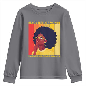 Black History Month Afro Woman Youth Sweatshirt Educated Melanated Elevated African American Empowerment TS02 Charcoal Print Your Wear