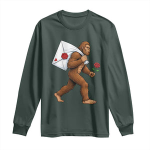 Funny Valentine Bigfoot with Heart Sack Bag Long Sleeve Shirt Romantic Sasquatch Love Letter Valentines Day TS02 Dark Forest Green Print Your Wear