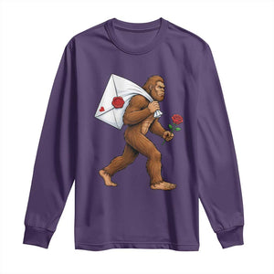 Funny Valentine Bigfoot with Heart Sack Bag Long Sleeve Shirt Romantic Sasquatch Love Letter Valentines Day TS02 Purple Print Your Wear