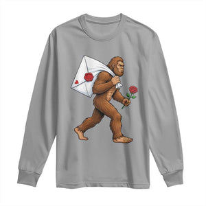 Funny Valentine Bigfoot with Heart Sack Bag Long Sleeve Shirt Romantic Sasquatch Love Letter Valentines Day TS02 Sport Gray Print Your Wear