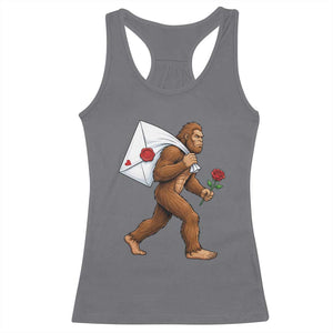 Funny Valentine Bigfoot with Heart Sack Bag Racerback Tank Top Romantic Sasquatch Love Letter Valentines Day TS02 Charcoal Print Your Wear