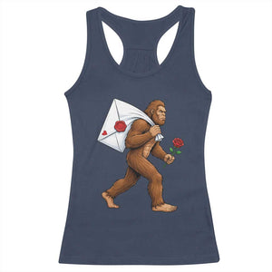 Funny Valentine Bigfoot with Heart Sack Bag Racerback Tank Top Romantic Sasquatch Love Letter Valentines Day TS02 Navy Print Your Wear