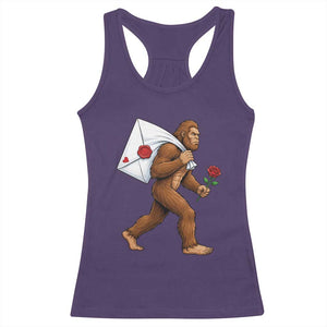 Funny Valentine Bigfoot with Heart Sack Bag Racerback Tank Top Romantic Sasquatch Love Letter Valentines Day TS02 Purple Print Your Wear