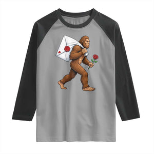 Funny Valentine Bigfoot with Heart Sack Bag Raglan Shirt Romantic Sasquatch Love Letter Valentines Day TS02 Sport Gray Black Print Your Wear