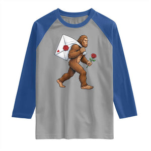 Funny Valentine Bigfoot with Heart Sack Bag Raglan Shirt Romantic Sasquatch Love Letter Valentines Day TS02 Sport Gray Royal Print Your Wear