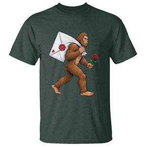 Funny Valentine Bigfoot with Heart Sack Bag T Shirt Romantic Sasquatch Love Letter Valentines Day TS02 Dark Forest Green Print Your Wear