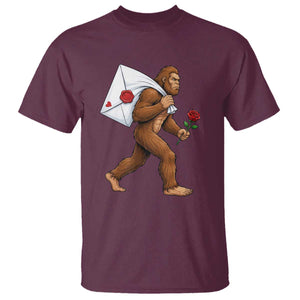 Funny Valentine Bigfoot with Heart Sack Bag T Shirt Romantic Sasquatch Love Letter Valentines Day TS02 Maroon Print Your Wear