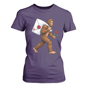 Funny Valentine Bigfoot with Heart Sack Bag T Shirt For Women Romantic Sasquatch Love Letter Valentines Day TS02 Purple Print Your Wear