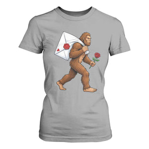 Funny Valentine Bigfoot with Heart Sack Bag T Shirt For Women Romantic Sasquatch Love Letter Valentines Day TS02 Sport Gray Print Your Wear