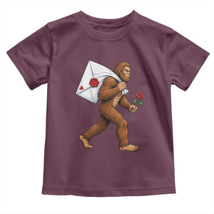 Funny Valentine Bigfoot with Heart Sack Bag Toddler T Shirt Romantic Sasquatch Love Letter Valentines Day TS02 Maroon Print Your Wear