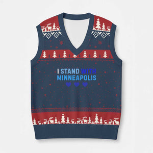 I Stand With Minneapolis V-Neck Knit Sweater Vest Blue Heart Solidarity Support Minnesota Strong TS02 Navy Red Print Your Wear