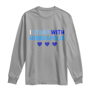 I Stand With Minneapolis Long Sleeve Shirt Blue Heart Solidarity Support Minnesota Strong TS02 Sport Gray Print Your Wear