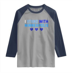 I Stand With Minneapolis Raglan Shirt Blue Heart Solidarity Support Minnesota Strong TS02 Sport Gray Navy Print Your Wear