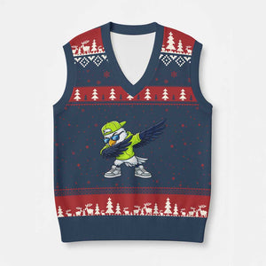 Cool Dabbing Hawk Sports Graphic V-Neck Knit Sweater Vest Neon Green Game Day Fan