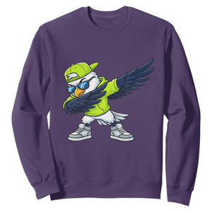 Cool Dabbing Hawk Sports Graphic Sweatshirt Neon Green Game Day Fan