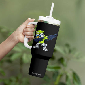 Cool Dabbing Hawk Sports Graphic Tumbler With Handle Neon Green Game Day Fan