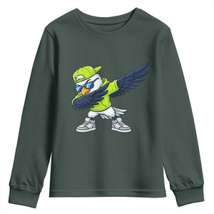 Cool Dabbing Hawk Sports Graphic Youth Sweatshirt Neon Green Game Day Fan