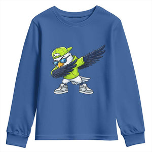 Cool Dabbing Hawk Sports Graphic Youth Sweatshirt Neon Green Game Day Fan