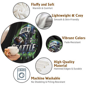 Lets Go Seattle Athletic Helmet Dripping Style Graphic Throw Blanket Game Day Sports Fan