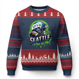 Lets Go Seattle Athletic Helmet Dripping Style Graphic Ugly Christmas Sweater Game Day Sports Fan
