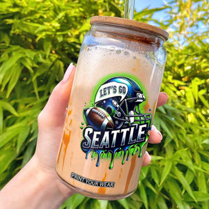 Lets Go Seattle Athletic Helmet Dripping Style Graphic Glass Can Game Day Sports Fan