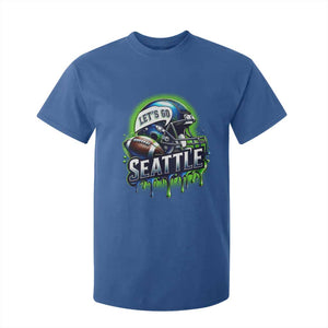 Lets Go Seattle Athletic Helmet Dripping Style Graphic T Shirt For Kid Game Day Sports Fan