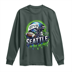Lets Go Seattle Athletic Helmet Dripping Style Graphic Long Sleeve Shirt Game Day Sports Fan