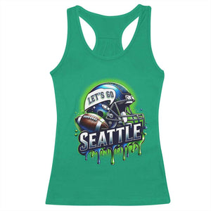 Lets Go Seattle Athletic Helmet Dripping Style Graphic Racerback Tank Top Game Day Sports Fan