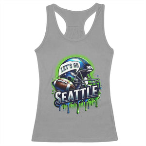Lets Go Seattle Athletic Helmet Dripping Style Graphic Racerback Tank Top Game Day Sports Fan