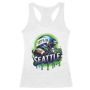 Lets Go Seattle Athletic Helmet Dripping Style Graphic Racerback Tank Top Game Day Sports Fan