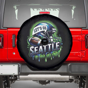 Lets Go Seattle Athletic Helmet Dripping Style Graphic Spare Tire Cover Game Day Sports Fan
