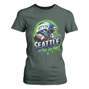 Lets Go Seattle Athletic Helmet Dripping Style Graphic T Shirt For Women Game Day Sports Fan