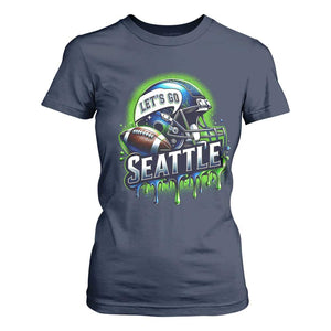 Lets Go Seattle Athletic Helmet Dripping Style Graphic T Shirt For Women Game Day Sports Fan