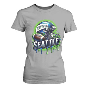 Lets Go Seattle Athletic Helmet Dripping Style Graphic T Shirt For Women Game Day Sports Fan