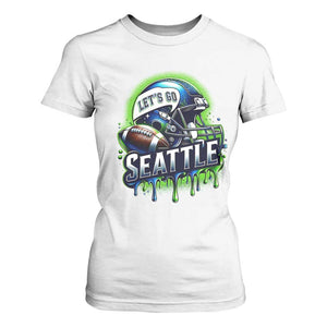 Lets Go Seattle Athletic Helmet Dripping Style Graphic T Shirt For Women Game Day Sports Fan