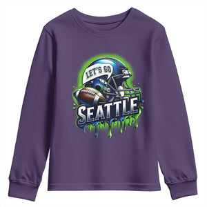 Lets Go Seattle Athletic Helmet Dripping Style Graphic Youth Sweatshirt Game Day Sports Fan