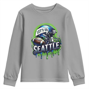 Lets Go Seattle Athletic Helmet Dripping Style Graphic Youth Sweatshirt Game Day Sports Fan