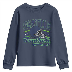 Classic Seattle Athletic Helmet Graphic Youth Sweatshirt Vintage Game Day Sports Fan