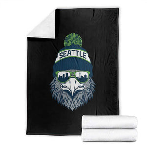 Cool Hawk with Beanie Sunglasses Sports Graphic Throw Blanket Seattle City Skyline Pride Game Day Sports Fan
