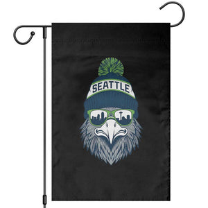 Cool Hawk with Beanie Sunglasses Sports Graphic Garden Flag Seattle City Skyline Pride Game Day Sports Fan