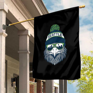 Cool Hawk with Beanie Sunglasses Sports Graphic Garden Flag Seattle City Skyline Pride Game Day Sports Fan