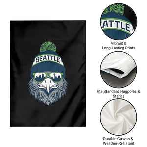 Cool Hawk with Beanie Sunglasses Sports Graphic Garden Flag Seattle City Skyline Pride Game Day Sports Fan
