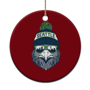 Cool Hawk with Beanie Sunglasses Sports Graphic Ceramic Ornament Seattle City Skyline Pride Game Day Sports Fan