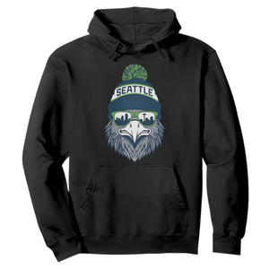 Cool Hawk with Beanie Sunglasses Sports Graphic Hoodie Seattle City Skyline Pride Game Day Sports Fan